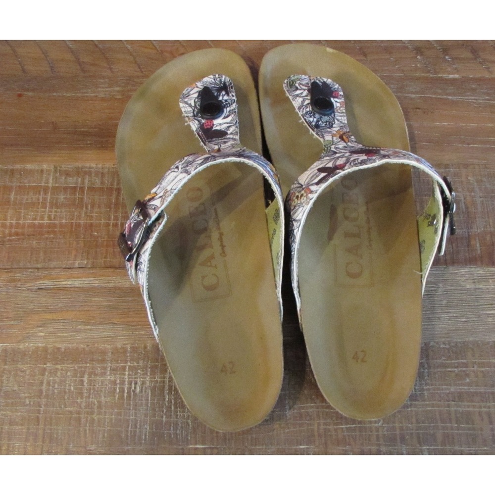 Calceo Womens T-Strap Sandals White Butterfly Floral Cork Footbed EU 42 US 11 - Picture 3 of 11